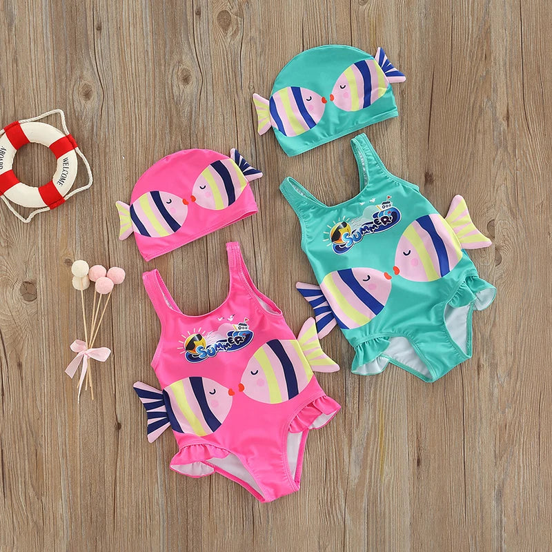 Mini Fashion™ - Fun Fish Print - Dívčí plavky s rybičkama