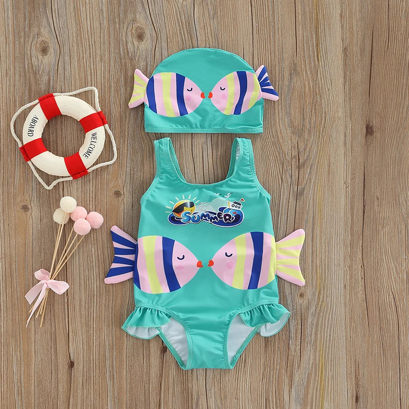 Mini Fashion™ - Fun Fish Print - Dívčí plavky s rybičkama