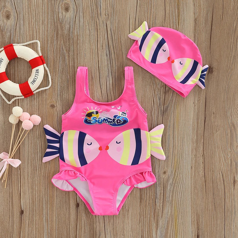 Mini Fashion™ - Fun Fish Print - Dívčí plavky s rybičkama